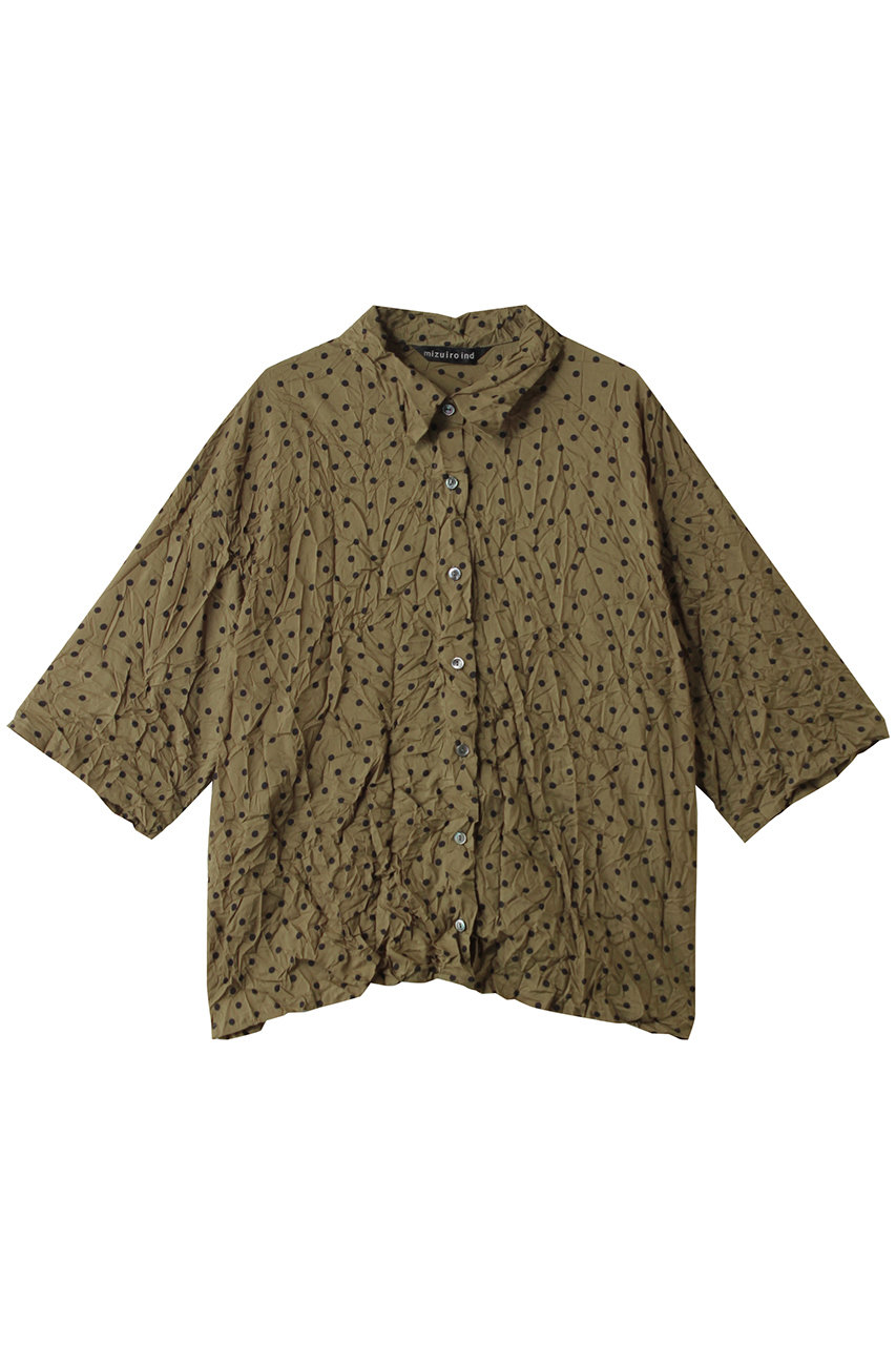 mizuiro ind dots print catch washer shirt シャツ (khaki, F) ミズイロインド ELLE SHOP mizuiro ind dots print catch washer shirt シャツ (khaki, F) ミズイロインド ELLE SHOP