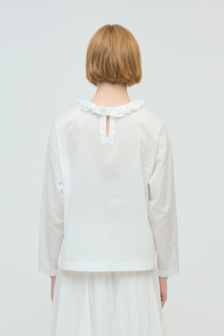 mizuiro ind(ミズイロインド)｜フリルカラープルオーバーシャツ/off