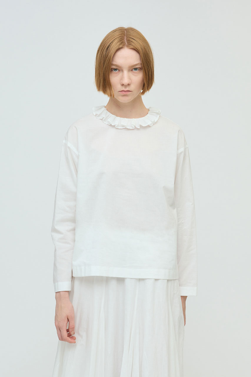 mizuiro ind(ミズイロインド)｜フリルカラープルオーバーシャツ/off