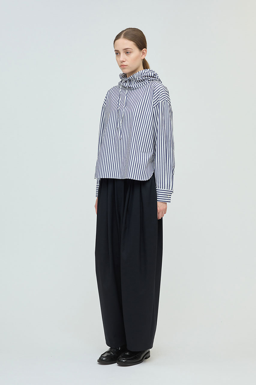 mizuiro ind(ミズイロインド)｜ストライプフードシャツ/navy の通販