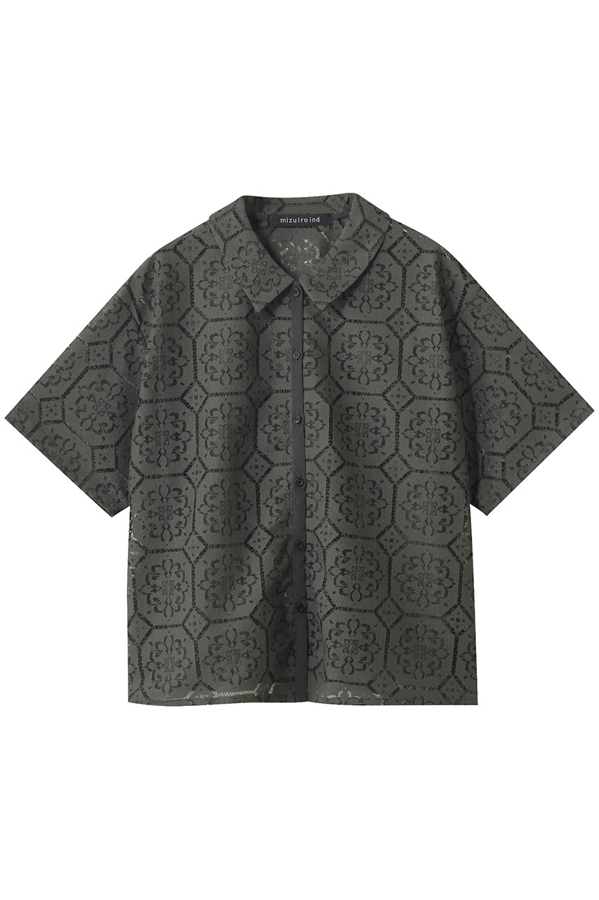 mizuiro ind tile lace shirt シャツ (c.gray, F) ミズイロインド ELLE SHOP mizuiro ind tile lace shirt シャツ (c.gray, F) ミズイロインド ELLE SHOP