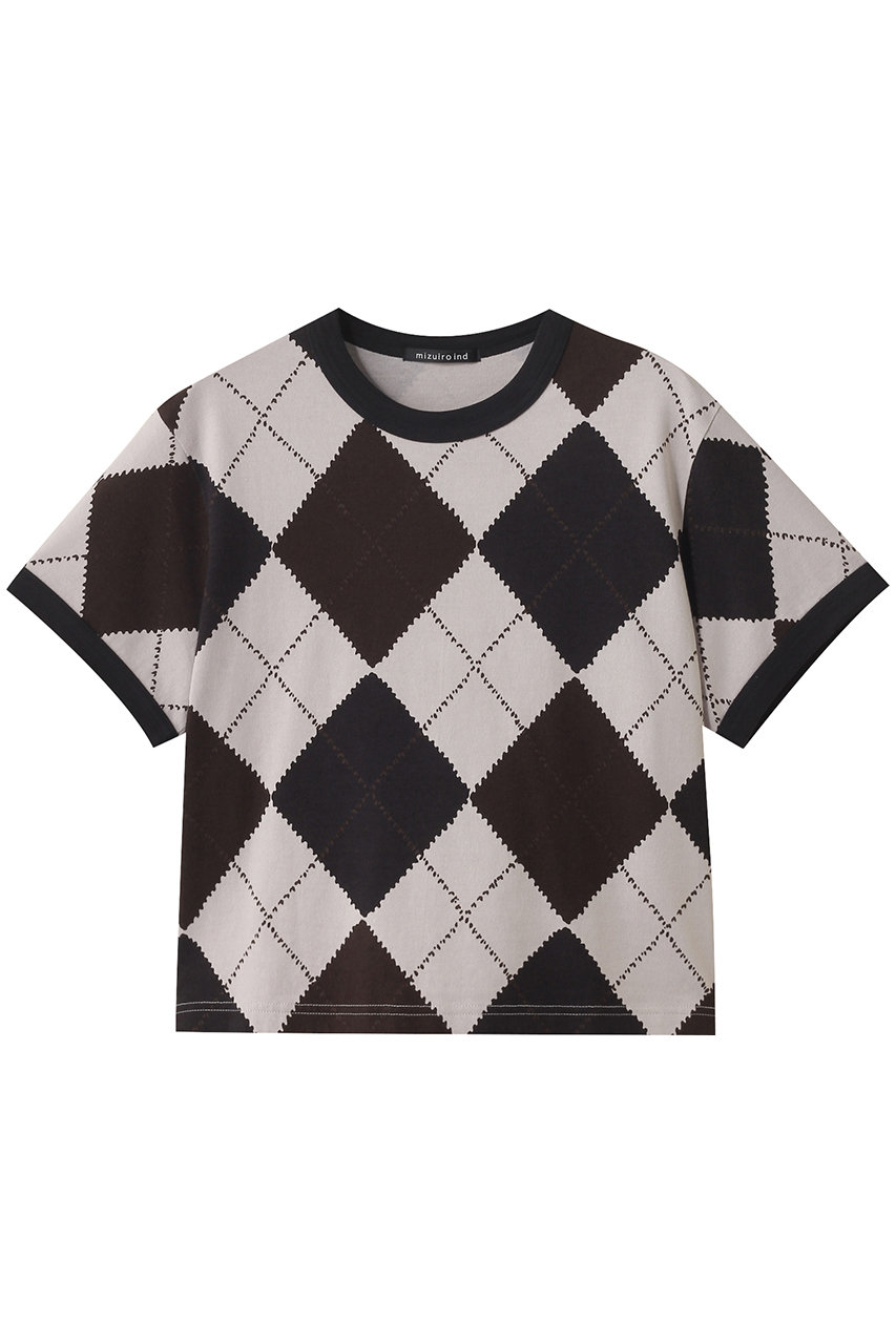 mizuiro ind argyle print T shirt シャツ (brown, F) ミズイロインド ELLE SHOP mizuiro ind argyle print T shirt シャツ (brown, F) ミズイロインド ELLE SHOP