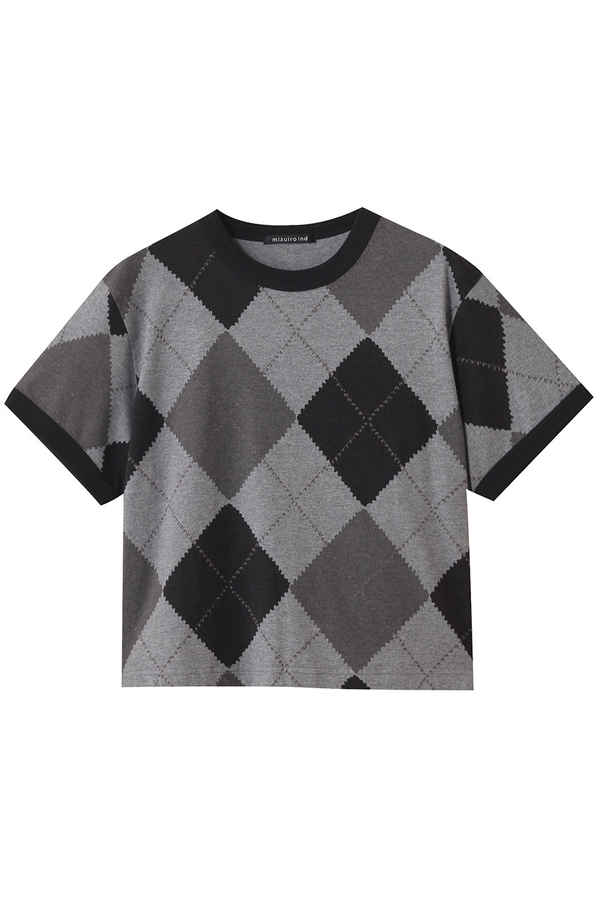 mizuiro ind argyle print T shirt シャツ (gray, F) ミズイロインド ELLE SHOP mizuiro ind argyle print T shirt シャツ (gray, F) ミズイロインド ELLE SHOP