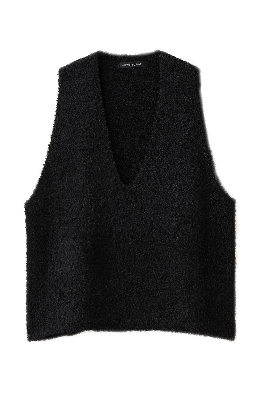 mizuiro ind hairly V neck vest ベスト (black, F) ミズイロインド ELLE SHOP mizuiro ind hairly V neck vest ベスト (black, F) ミズイロインド ELLE SHOP