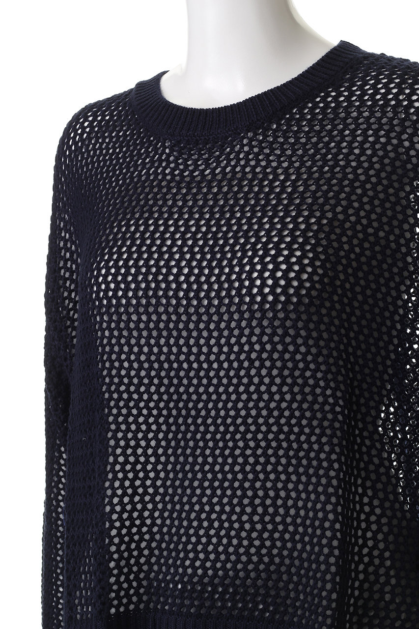 mizuiro ind(ミズイロインド)｜メッシュクルーネックプルオーバー/navy