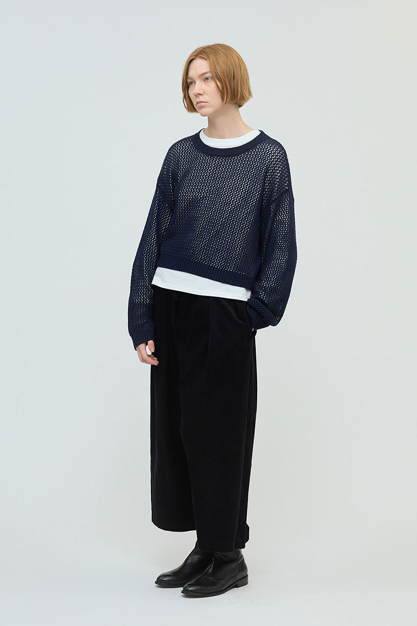 mizuiro ind(ミズイロインド)｜メッシュクルーネックプルオーバー/navy