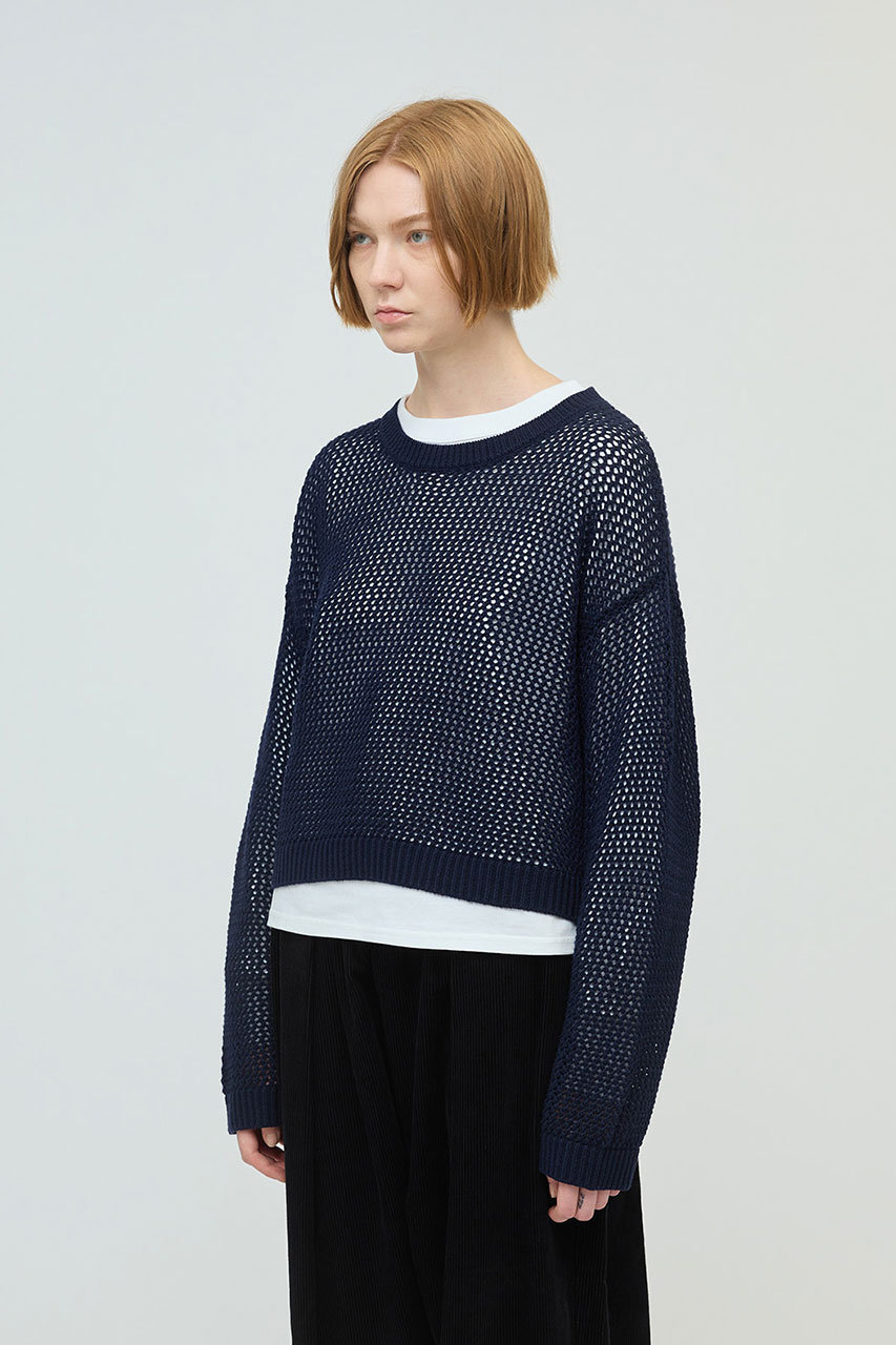 mizuiro ind(ミズイロインド)｜メッシュクルーネックプルオーバー/navy