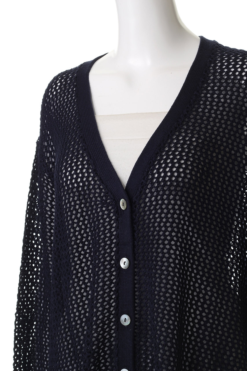 mizuiro ind(ミズイロインド)｜メッシュVネックカーディガン/navy の