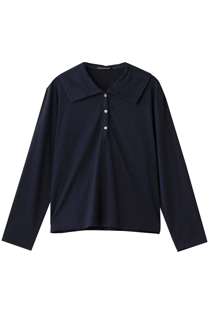 mizuiro ind wide collar polo shirt シャツ (navy, F) ミズイロインド ELLE SHOP mizuiro ind wide collar polo shirt シャツ (navy, F) ミズイロインド ELLE SHOP