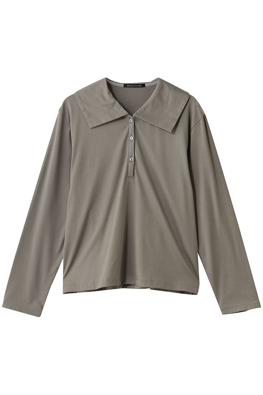 mizuiro ind wide collar polo shirt シャツ (gray, F) ミズイロインド ELLE SHOP mizuiro ind wide collar polo shirt シャツ (gray, F) ミズイロインド ELLE SHOP