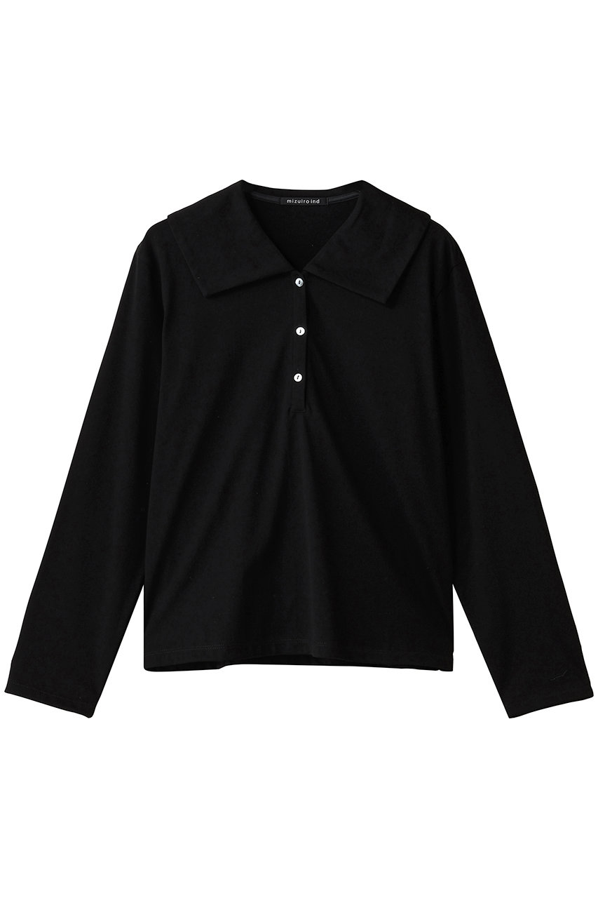 mizuiro ind wide collar polo shirt シャツ (black, F) ミズイロインド ELLE SHOP mizuiro ind wide collar polo shirt シャツ (black, F) ミズイロインド ELLE SHOP