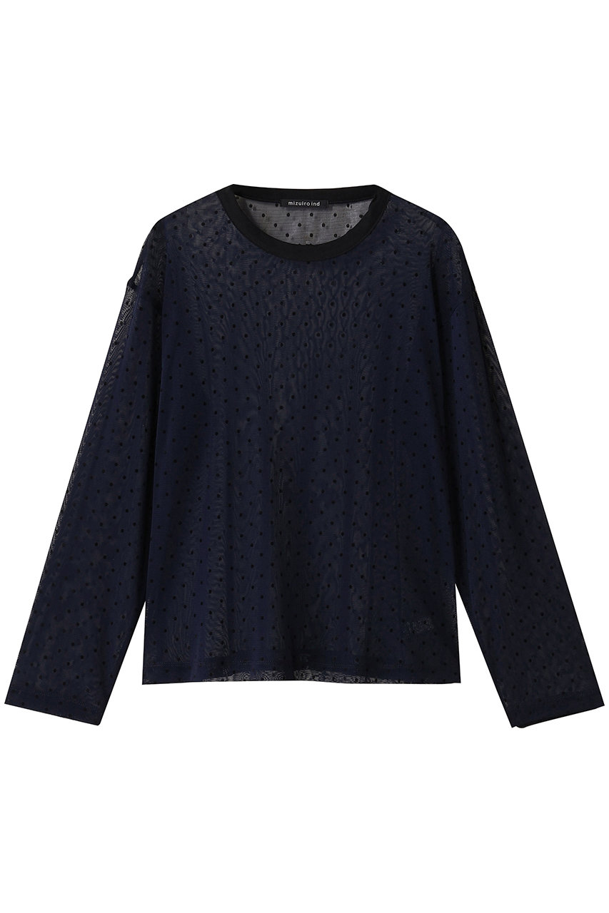 ミズイロインド/mizuiro indのメッシュドットクルーネックプルオーバー(navy/3-210046)
