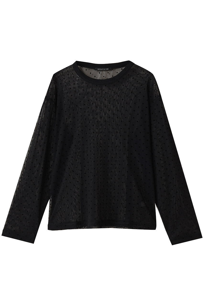 mizuiro ind メッシュドットクルーネックプルオーバー (black, F) ミズイロインド ELLE SHOP