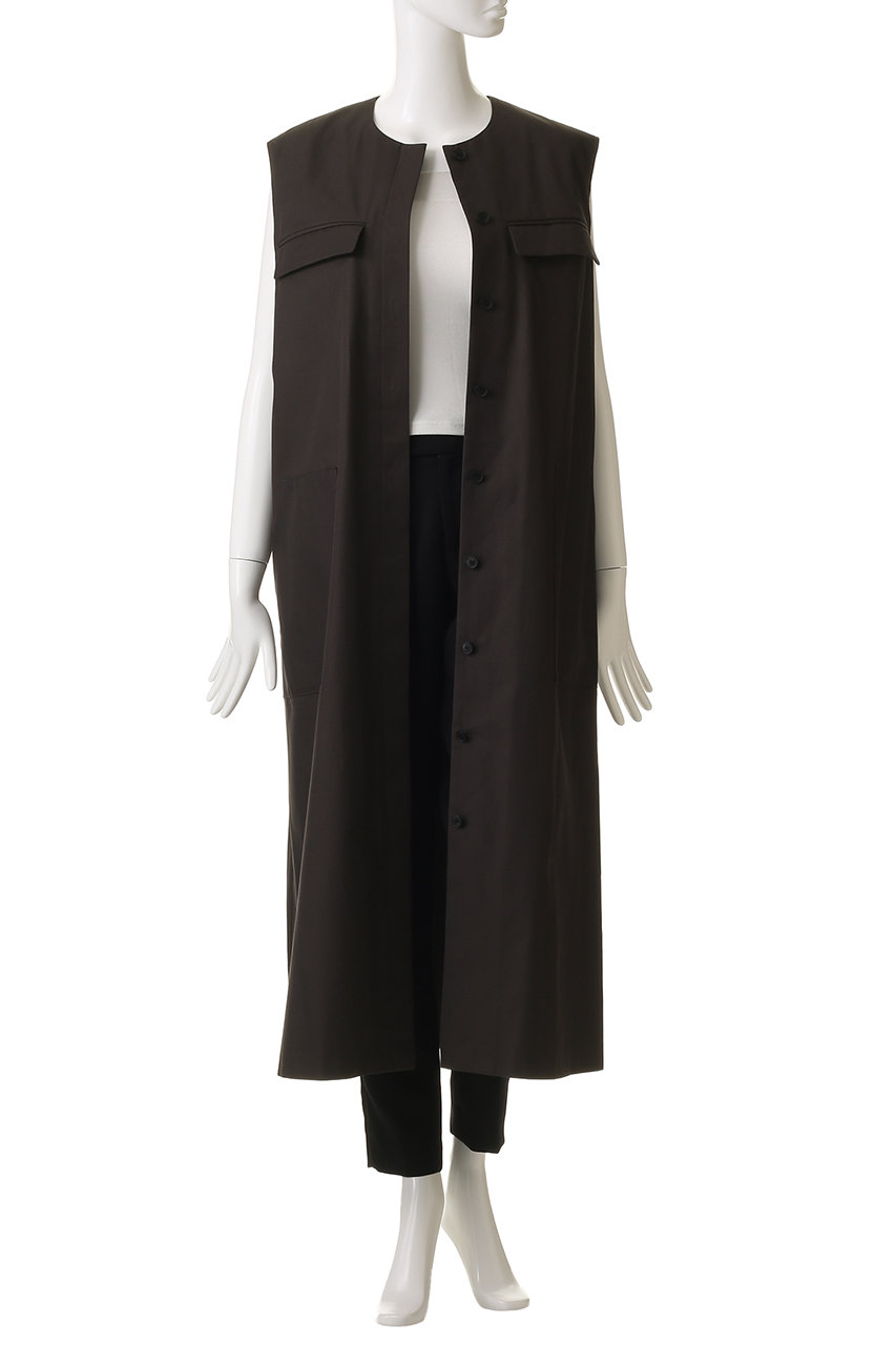 mizuiro ind(ミズイロインド)｜ポケット付きクルーネックロングジレ/c