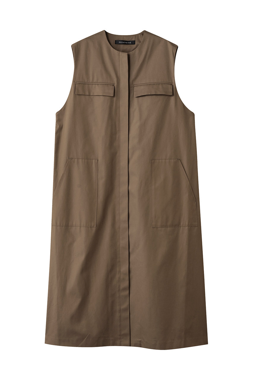 mizuiro ind crew neck long gilet with pockets ジレ (beige, F) ミズイロインド ELLE SHOP mizuiro ind crew neck long gilet with pockets ジレ (beige, F) ミズイロインド ELLE SHOP