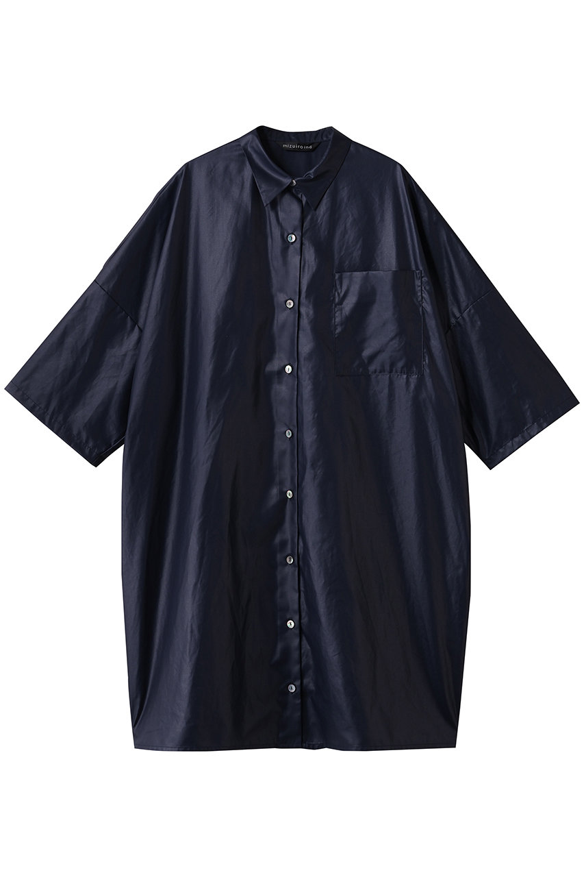 mizuiro ind glossy wide half slv shirt OP ワンピース (navy, F) ミズイロインド ELLE SHOP mizuiro ind glossy wide half slv shirt OP ワンピース (navy, F) ミズイロインド ELLE SHOP