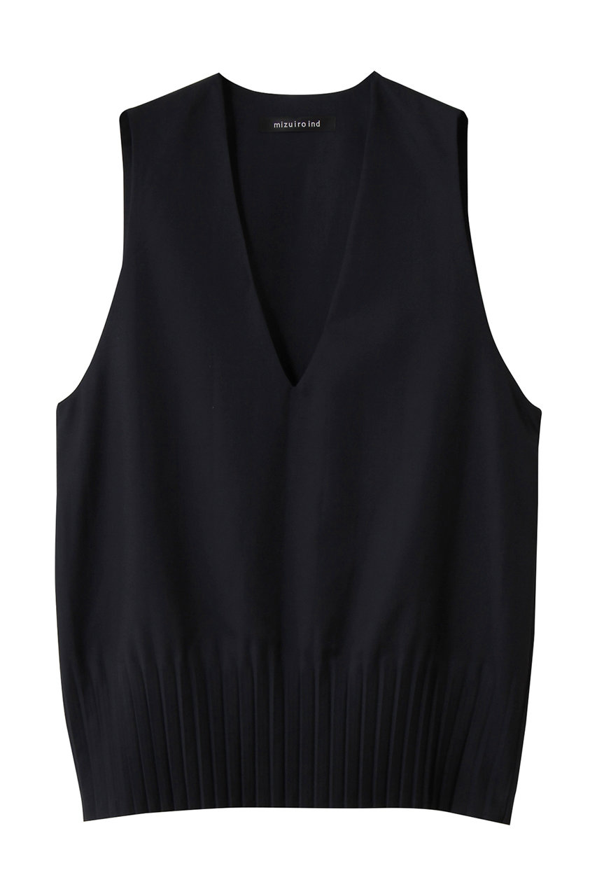 mizuiro ind pleats hem V neck vest ベスト (navy, F) ミズイロインド ELLE SHOP mizuiro ind pleats hem V neck vest ベスト (navy, F) ミズイロインド ELLE SHOP