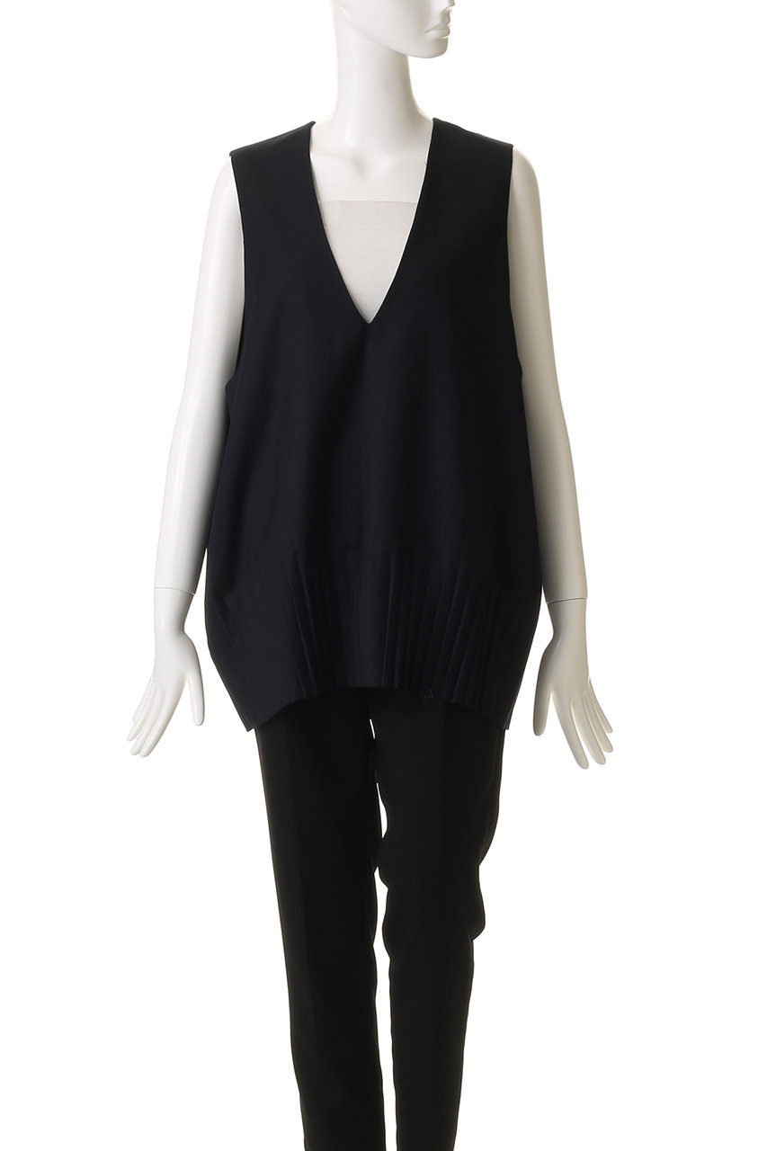 mizuiro ind(ミズイロインド)｜pleats hem V neck vest ベスト/navy の