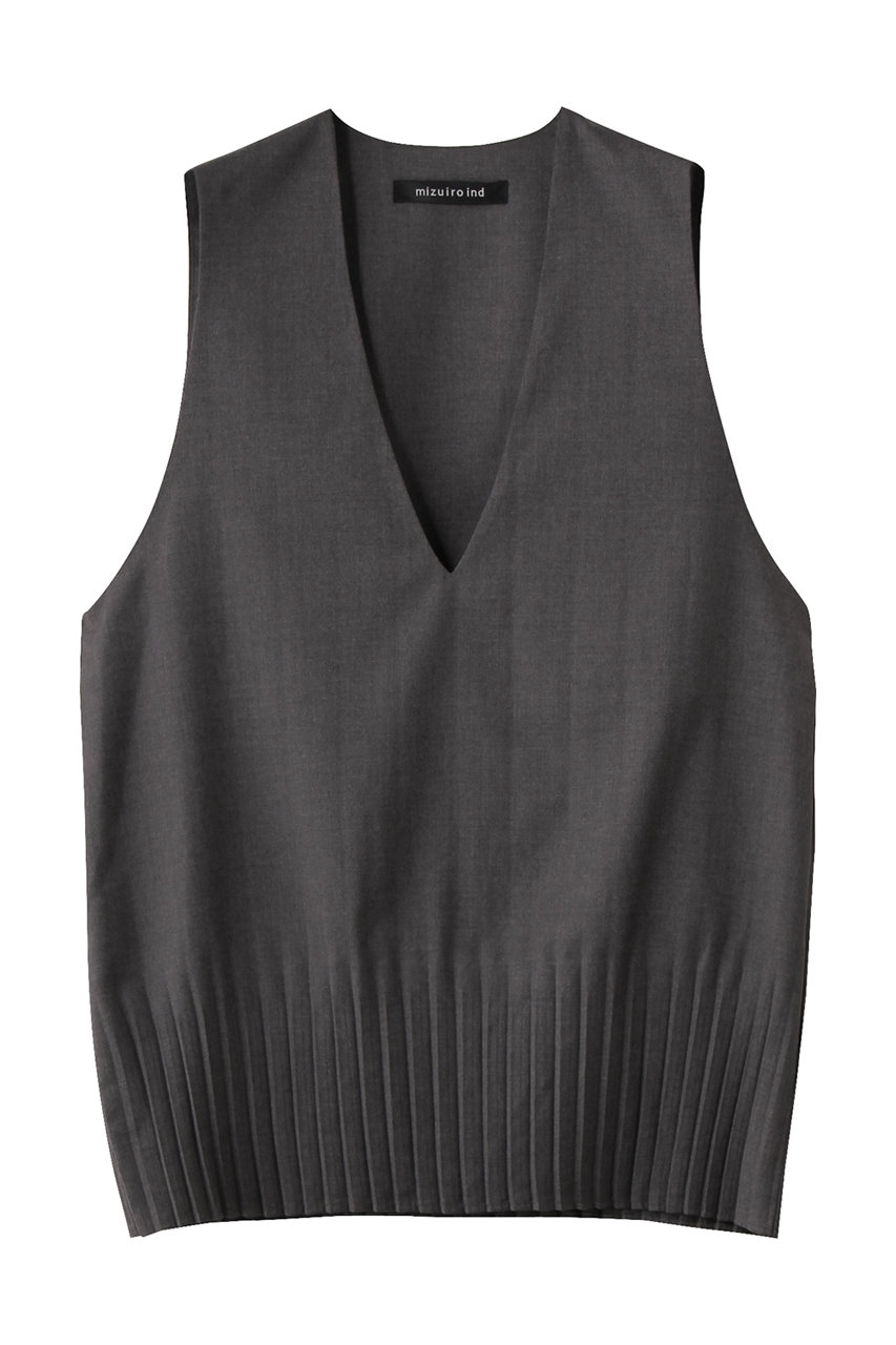 mizuiro ind pleats hem V neck vest ベスト (gray, F) ミズイロインド ELLE SHOP mizuiro ind pleats hem V neck vest ベスト (gray, F) ミズイロインド ELLE SHOP