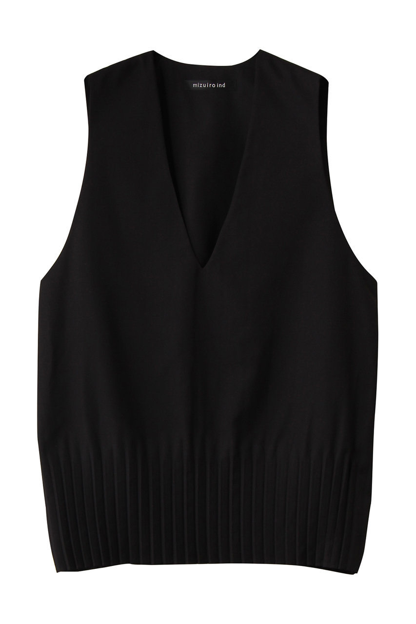 mizuiro ind pleats hem V neck vest ベスト (black, F) ミズイロインド ELLE SHOP mizuiro ind pleats hem V neck vest ベスト (black, F) ミズイロインド ELLE SHOP