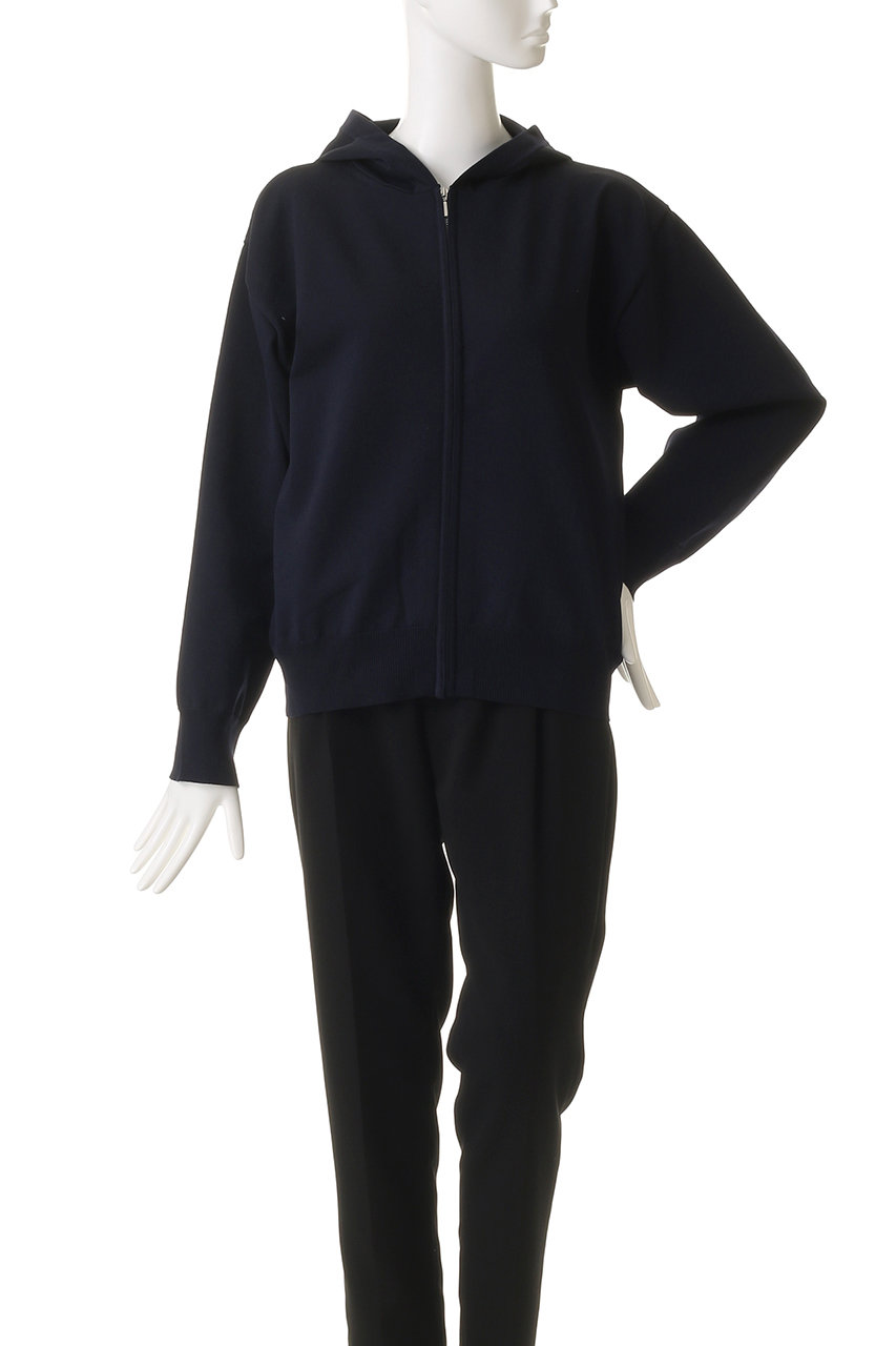mizuiro ind(ミズイロインド)｜ジップフードニットプルオーバー/navy