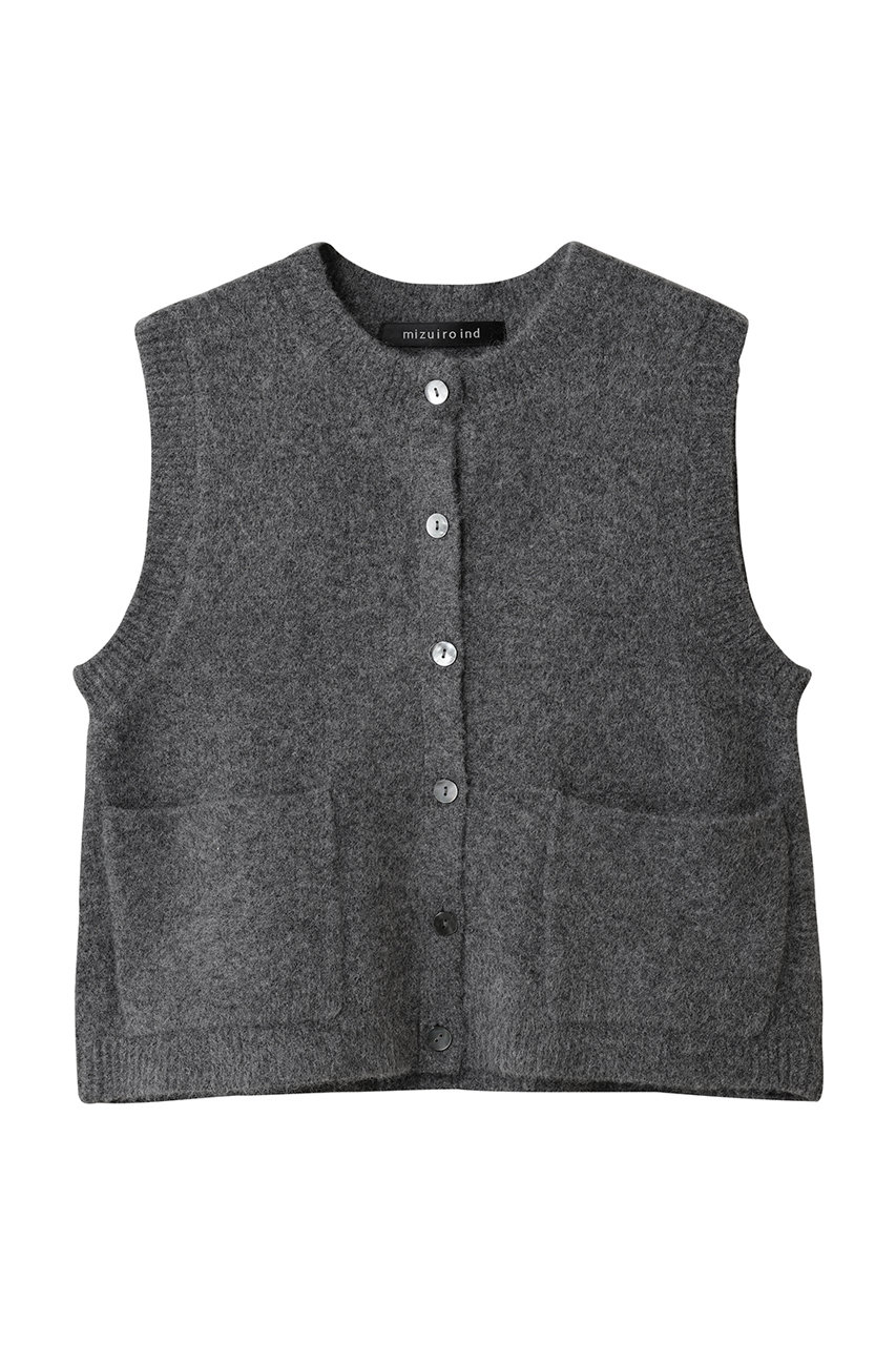 mizuiro ind boucle crew neck vest ベスト (c.gray, F) ミズイロインド ELLE SHOP mizuiro ind boucle crew neck vest ベスト (c.gray, F) ミズイロインド ELLE SHOP