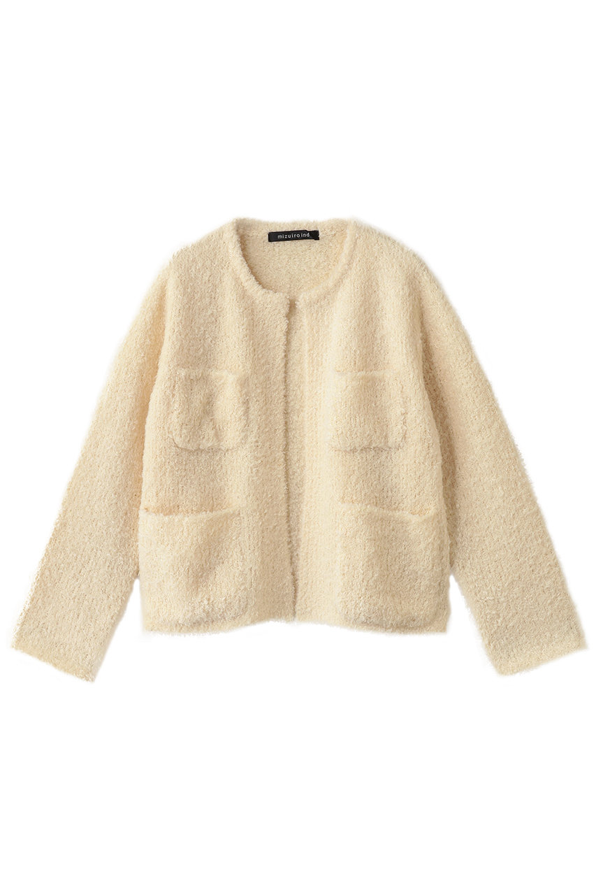 mizuiro ind hairly crew neck C/D with pockets カーディガン (ivory, F) ミズイロインド ELLE SHOP mizuiro ind hairly crew neck C/D with pockets カーディガン (ivory, F) ミズイロインド ELLE SHOP
