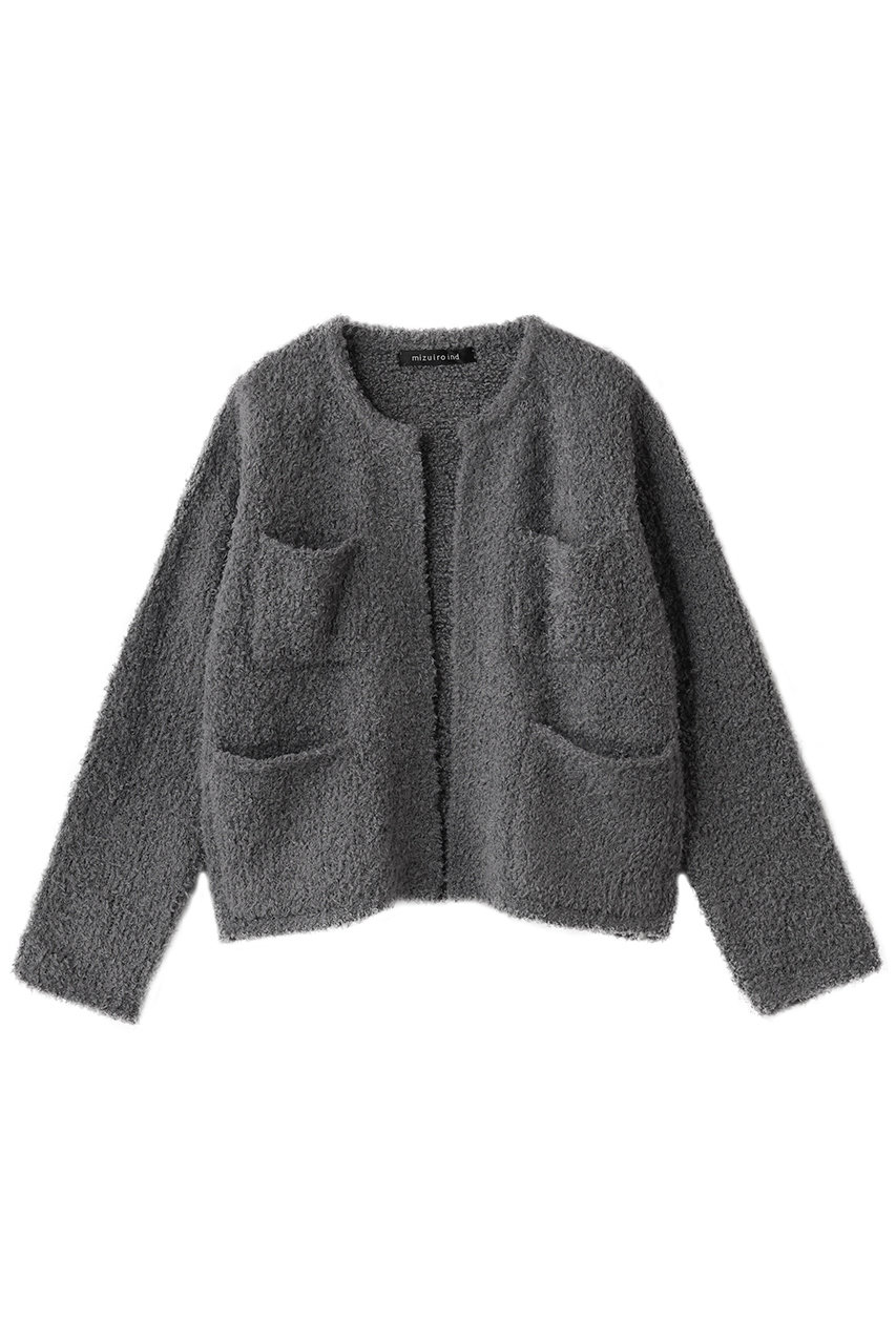 mizuiro ind hairly crew neck C/D with pockets カーディガン (l.gray, F) ミズイロインド ELLE SHOP mizuiro ind hairly crew neck C/D with pockets カーディガン (l.gray, F) ミズイロインド ELLE SHOP