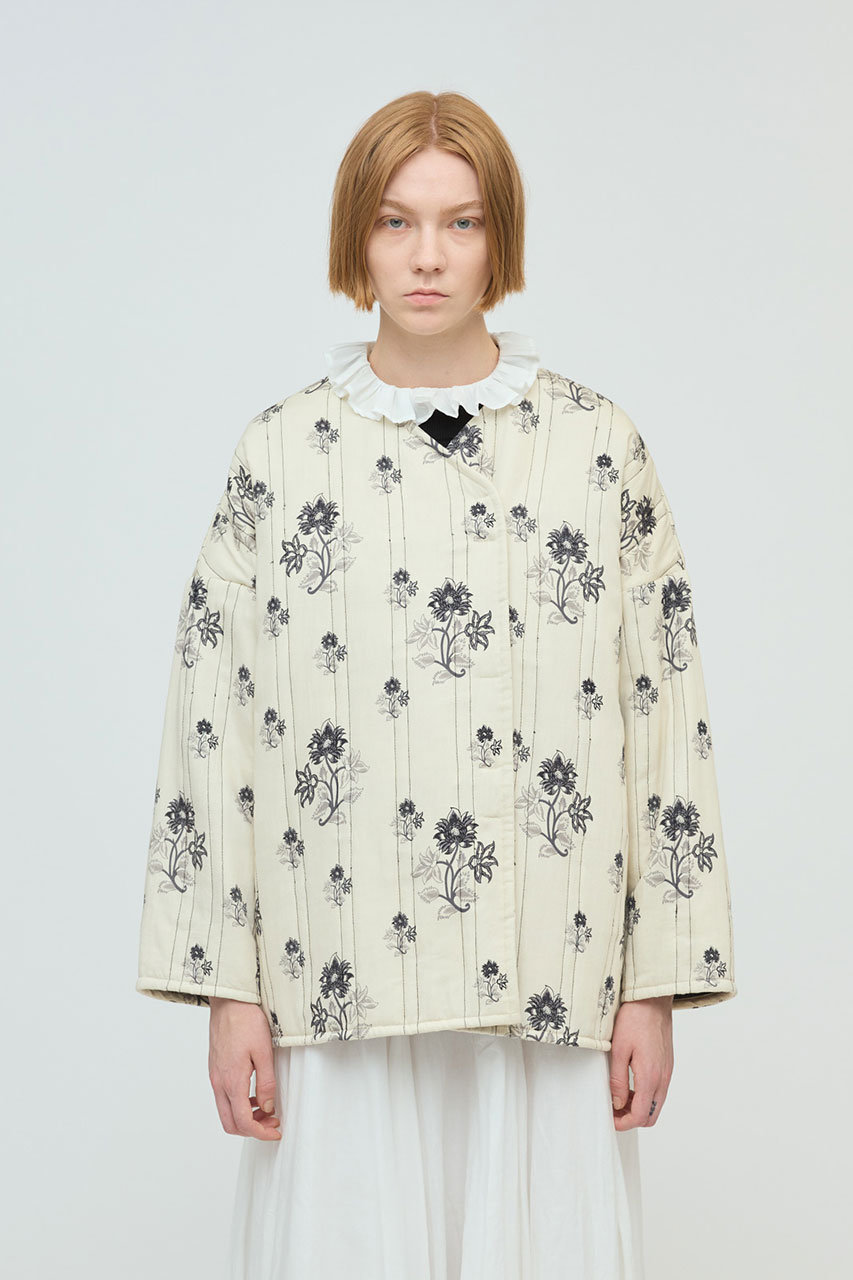 mizuiro ind(ミズイロインド)｜プリントキルティングジャケット/ivory