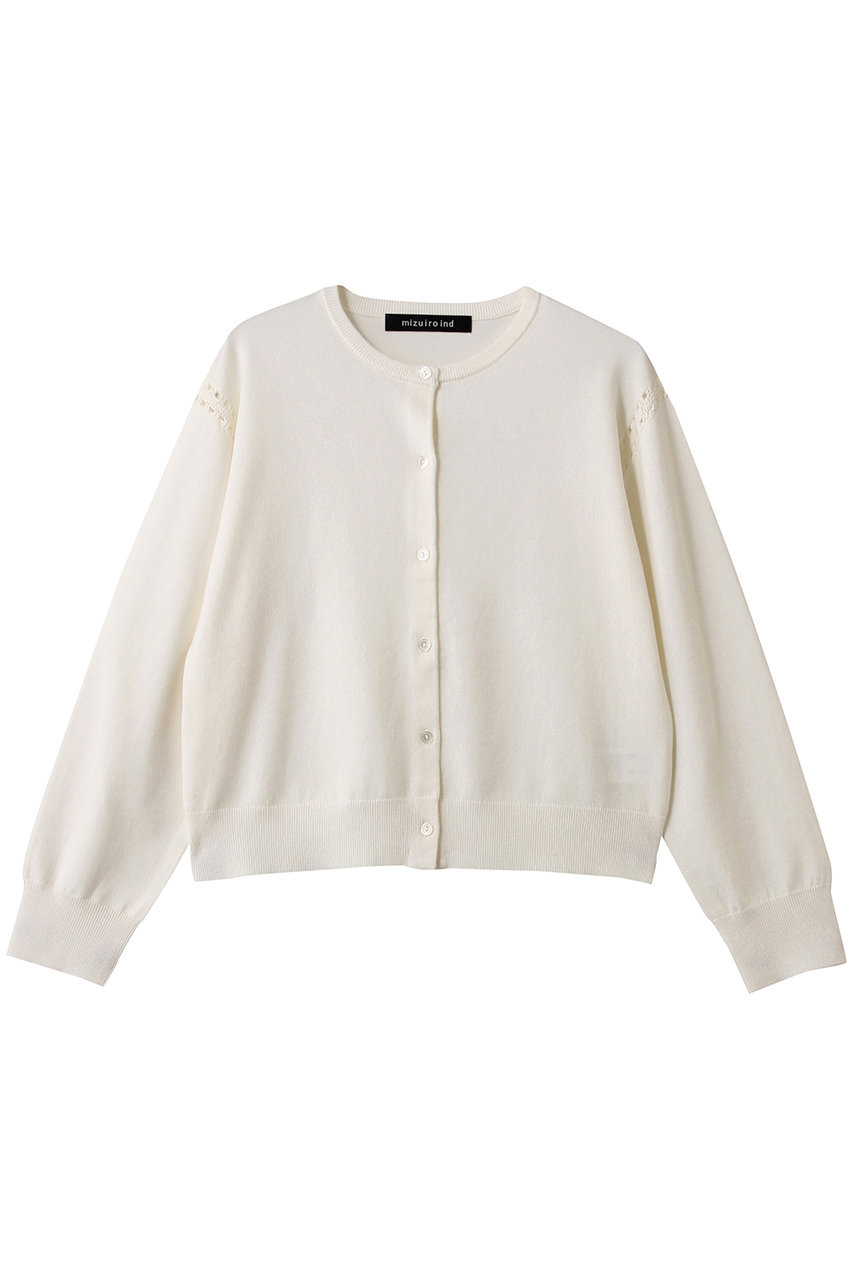 mizuiro ind crew neck C/D crochet カーディガン (ivory, F) ミズイロインド ELLE SHOP