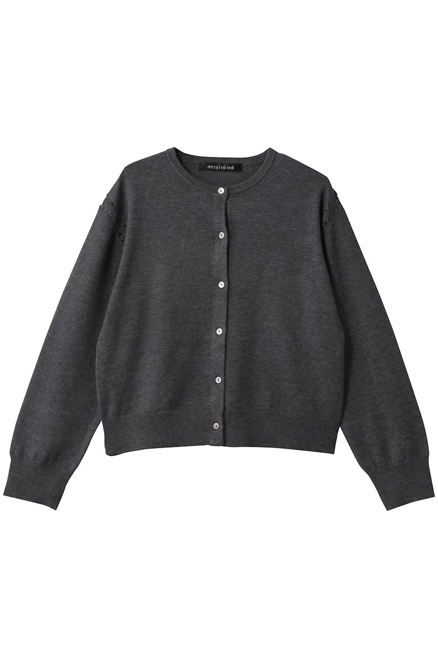 mizuiro ind crew neck C/D crochet カーディガン (c.gray, F) ミズイロインド ELLE SHOP