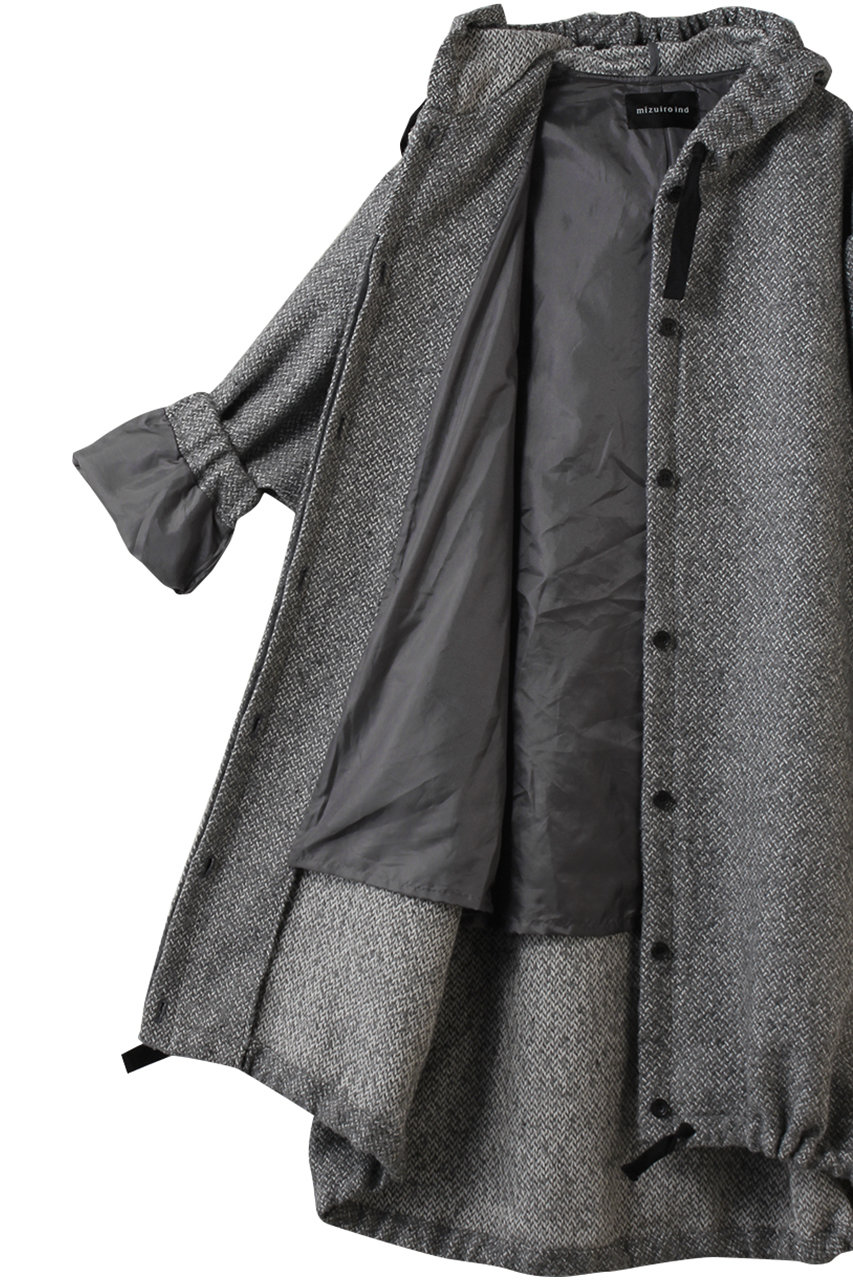 mizuiro ind(ミズイロインド)｜ウールブレンドフードコート/gray の