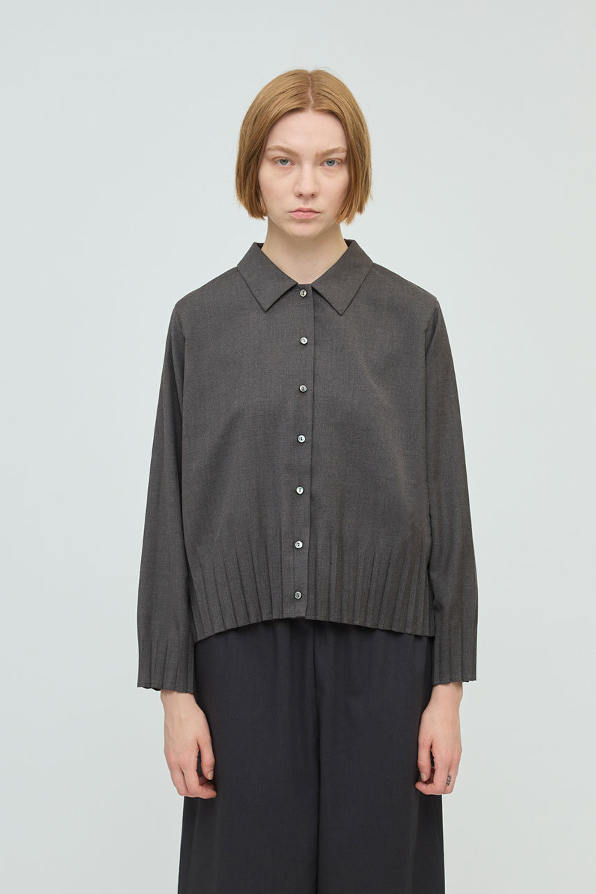 ◆未使用級◆2.5万◆ミズイロインド◆プリーツヘムシャツ◆長袖ブラウス◆ネイビー mizuiro ind(ミズイロインド)｜プリーツヘムシャツ/gray の通販