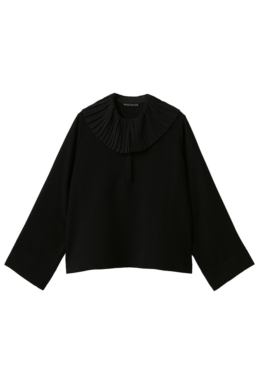 ミズイロインド/mizuiro indのプリーツカラーシャツプルオーバー(blackA/3-230085)