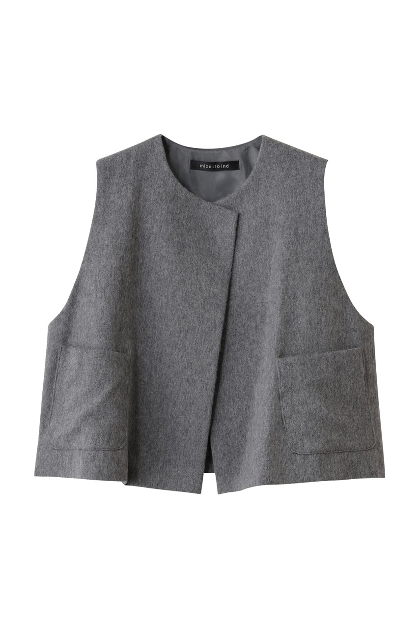 mizuiro ind crew neck vest with pockets ベスト (gray, F) ミズイロインド ELLE SHOP