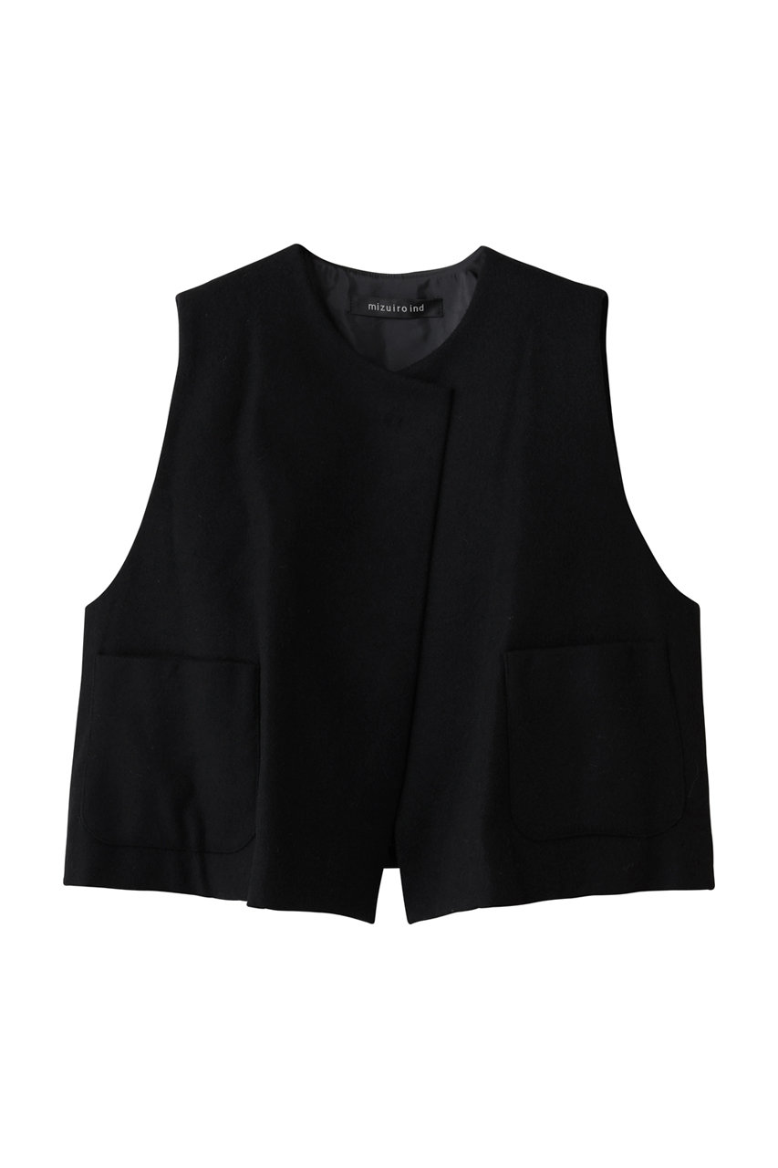 mizuiro ind crew neck vest with pockets ベスト (black, F) ミズイロインド ELLE SHOP