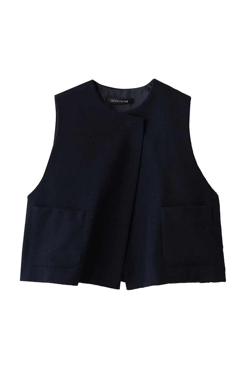 mizuiro ind crew neck vest with pockets ベスト (navy, F) ミズイロインド ELLE SHOP mizuiro ind crew neck vest with pockets ベスト (navy, F) ミズイロインド ELLE SHOP