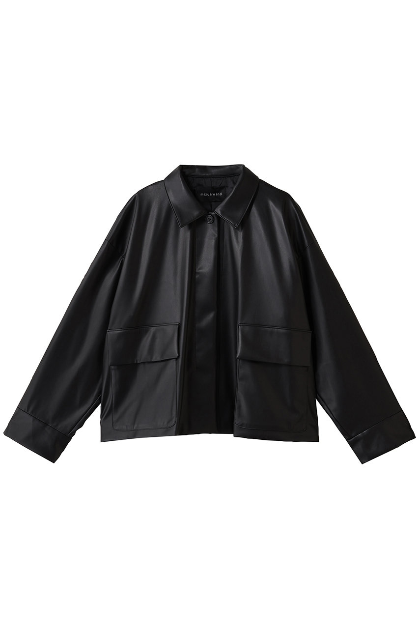mizuiro ind synthetic leather shirt JK ジャケット (black, F) ミズイロインド ELLE SHOP mizuiro ind synthetic leather shirt JK ジャケット (black, F) ミズイロインド ELLE SHOP