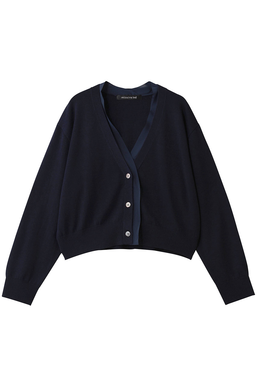 mizuiro ind chiffon frill V neck C/D カーディガン (navy, F) ミズイロインド ELLE SHOP
