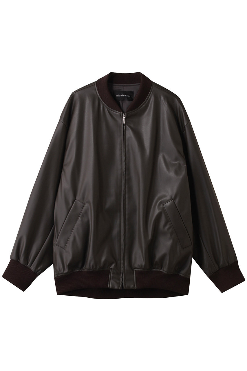 mizuiro ind synthetic leather zip blouson ブルゾン (brown, F) ミズイロインド ELLE SHOP mizuiro ind synthetic leather zip blouson ブルゾン (brown, F) ミズイロインド ELLE SHOP