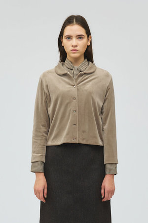 ミズイロインド/mizuiro indのベロアラウンドカラーシャツ(110400/110403)