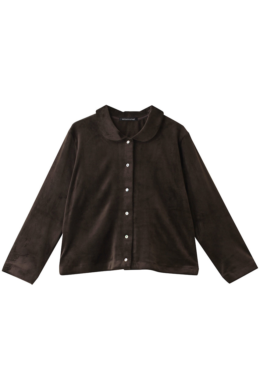 mizuiro ind velour round colllar shirt シャツ (brown, F) ミズイロインド ELLE SHOP mizuiro ind velour round colllar shirt シャツ (brown, F) ミズイロインド ELLE SHOP