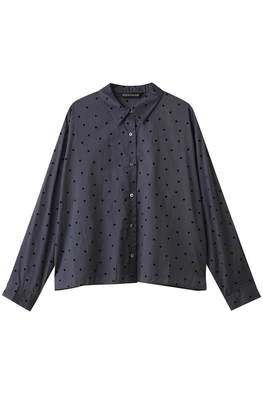 mizuiro ind flocky dots print shirt シャツ (navy, F) ミズイロインド ELLE SHOP mizuiro ind flocky dots print shirt シャツ (navy, F) ミズイロインド ELLE SHOP