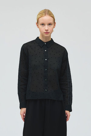 ミズイロインド/mizuiro indのフロッキードットプリントシャツ(110400/110403)