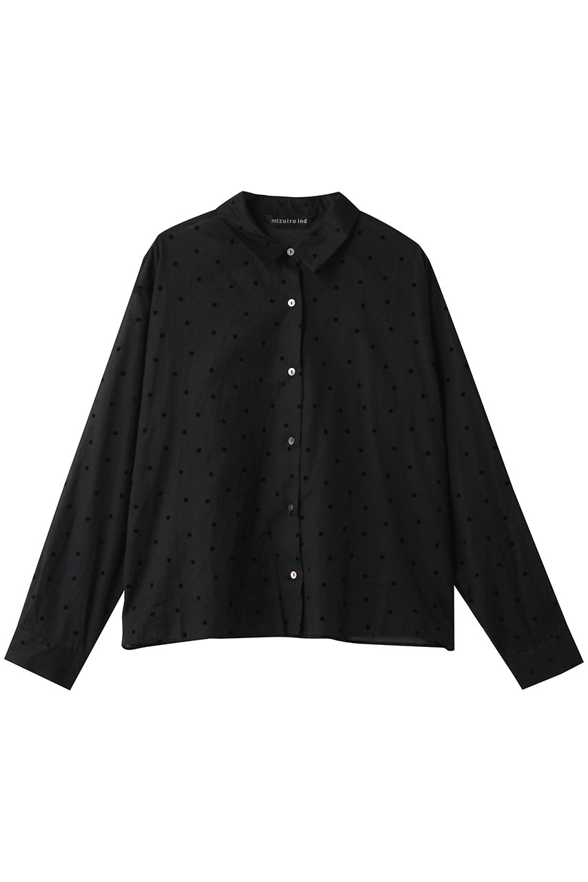 mizuiro ind flocky dots print shirt シャツ (black, F) ミズイロインド ELLE SHOP mizuiro ind flocky dots print shirt シャツ (black, F) ミズイロインド ELLE SHOP