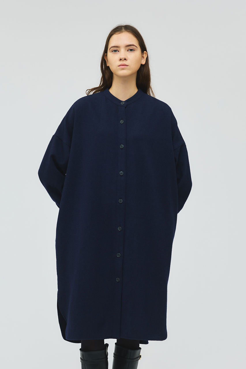 mizuiro ind(ミズイロインド)｜スタンドカラーシャツワンピース/navy
