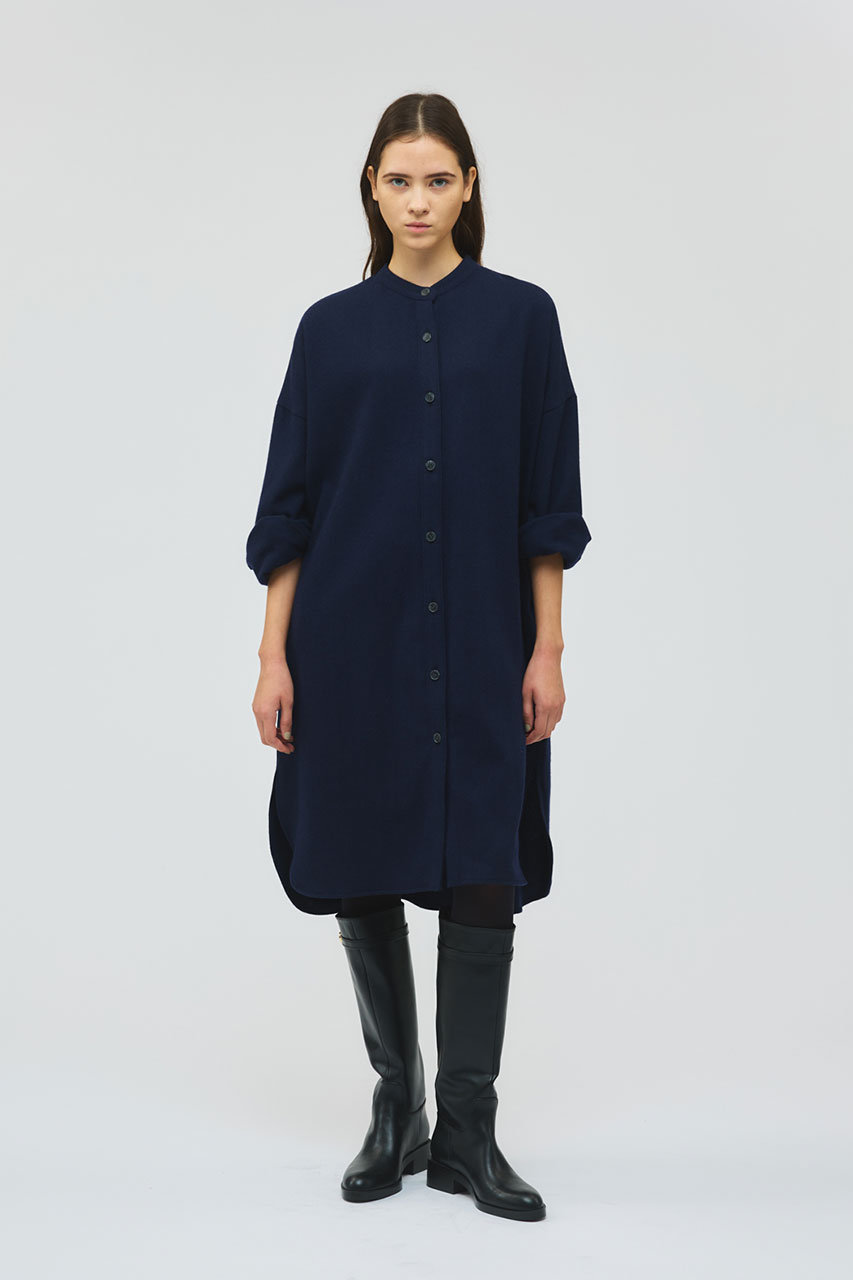 mizuiro ind(ミズイロインド)｜スタンドカラーシャツワンピース/navy