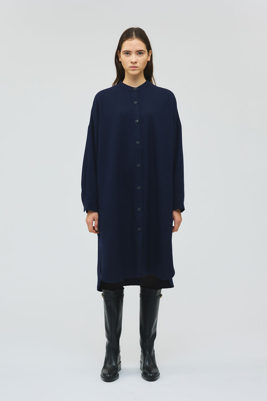 mizuiro ind(ミズイロインド)｜スタンドカラーシャツワンピース/navy