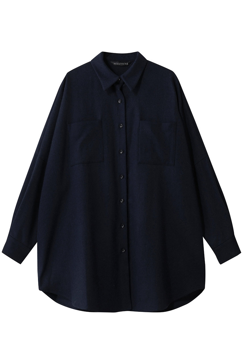 mizuiro ind wide shirt with pockets シャツ (navy, F) ミズイロインド ELLE SHOP mizuiro ind wide shirt with pockets シャツ (navy, F) ミズイロインド ELLE SHOP