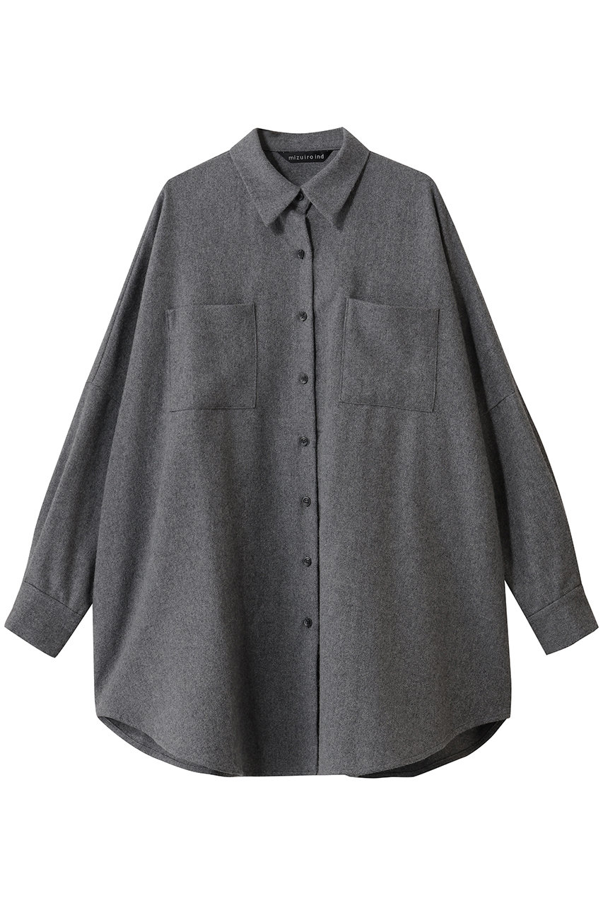mizuiro ind wide shirt with pockets シャツ (gray, F) ミズイロインド ELLE SHOP mizuiro ind wide shirt with pockets シャツ (gray, F) ミズイロインド ELLE SHOP